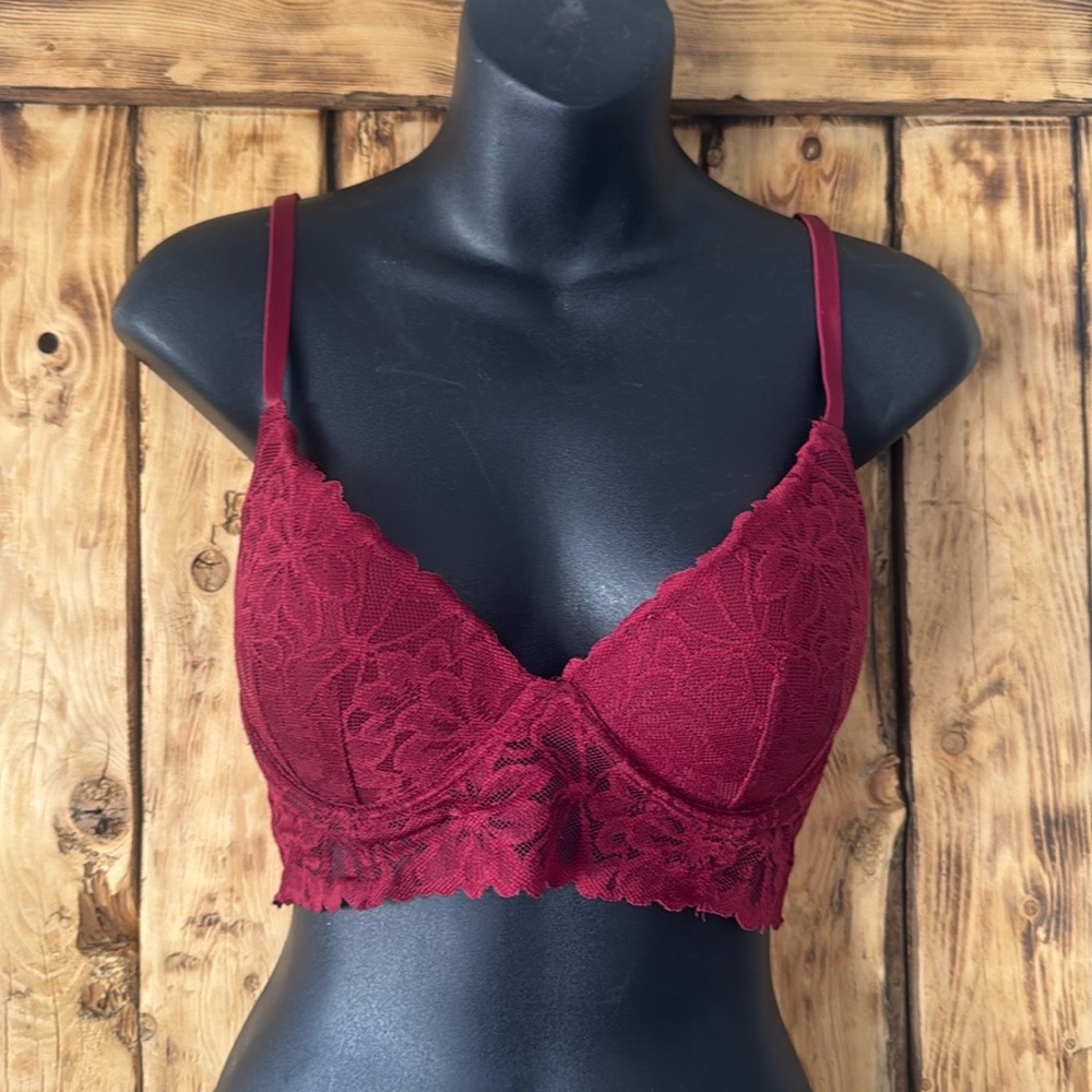 Red Lace Triangle Bra with Plunging Neckline